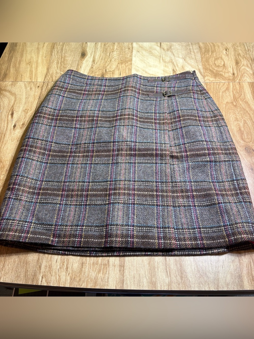 Boden British Tweed By MOON Wool Plaid Lined Skirt Side Zip Slit Size 10L